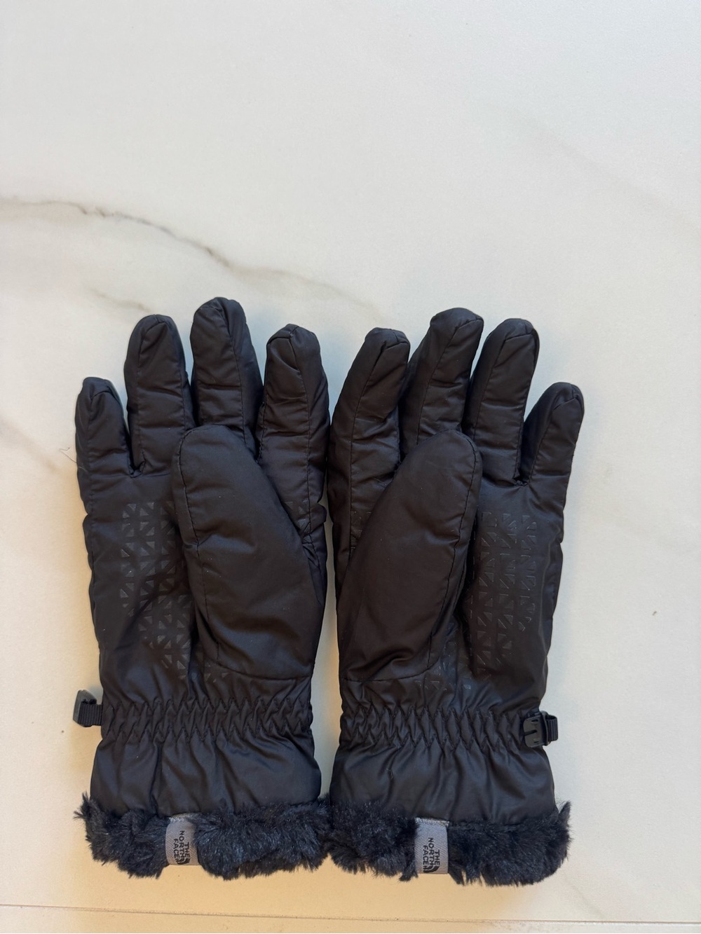 The North Face Black Quilted Winter Gloves with Faux Fur Trim
